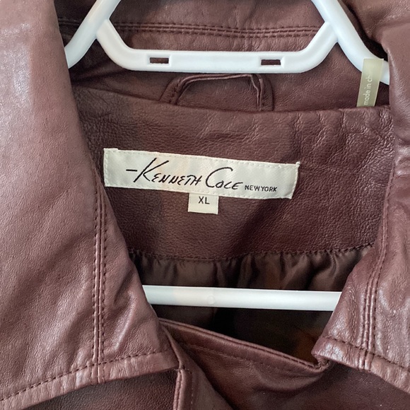 NWT KENNETH COLE Genuine Leather Belted Jacket. Maroon/red burgundy, Size XL - Picture 2 of 8